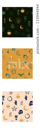 Vertical border, set Magic and heavens seamless pattern, with magical elements, of the witchcraft theme Vertical border, set Magic and heavens seamless pattern, with magical elements, of the witchcraft theme 119944844
