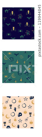 Vertical border, set Magic and heavens seamless pattern, with magical elements, of the witchcraft theme 119944845