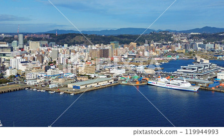 Aerial view of Kagoshima New Port harbor scenery Aerial view of Kagoshima New Port harbor scenery 119944993