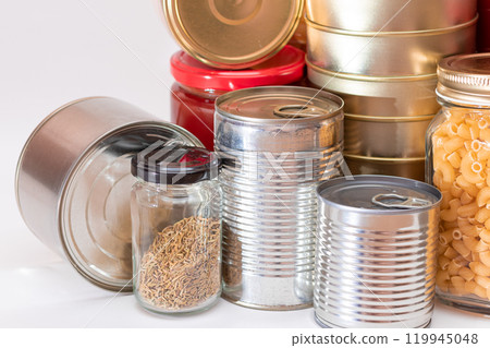 Food Reserves: Canned Food, Spaghetti, Pate, Tuna, Tomato Juice, Pasta, Fish and Grocery Food Reserves: Canned Food, Spaghetti, Pate, Tuna, Tomato Juice, Pasta, Fish and Grocery 119945048