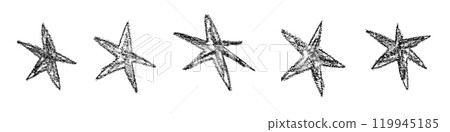 Hand drawn star with crayon and pencil texture. Kid friendly shape with sketchy brush lines. Cute element with playful texture. Flat vector illustration isolated on white background Hand drawn star with crayon and pencil texture. Kid friendly shape with sketchy brush lines. Cute element with playful texture. Flat vector illustration isolated on white background 119945185