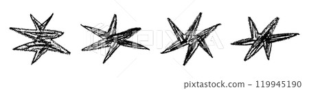 Hand drawn star with crayon and pastel textures. Cute figure design for stickers. Flat vector illustration isolated on white background 119945190