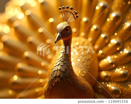 豪華金孔雀飾品的詳細圖像 豪華金孔雀飾品的詳細圖像 119945358