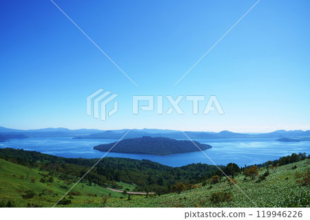 Lake Kussharo from Bihoro Pass Observation Deck, Hokkaido 119946226