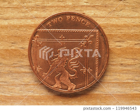 2 pence coin, reverse side, currency of the UK 119946543