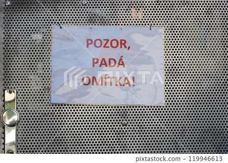 watch out, plaster falls warning sign watch out, plaster falls warning sign 119946613