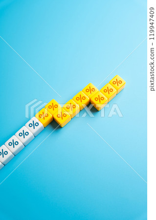 Growth chart from percentages. Interest rate increase. Increasing profitability. High profits. Economic development. Central bank interest rate. Stock exchange and shares. Growth chart from percentages. Interest rate increase. Increasing profitability. High profits. Economic development. Central bank interest rate. Stock exchange and shares. 119947409