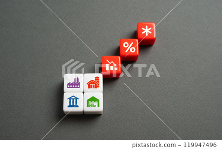 Drivers of economic deterioration. High interest rates, over-leveraging, crisis and economic decline. Sanctions and embargo. Inflation and stagflation. Stagnation and recession. 119947496