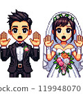 Cute pixel bride and groom illustration for wedding 119948070