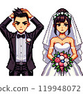 Cute pixel bride and groom illustration for wedding 119948072