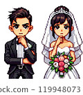 Cute pixel bride and groom illustration for wedding 119948073