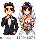 Cute pixel bride and groom illustration for wedding 119948074