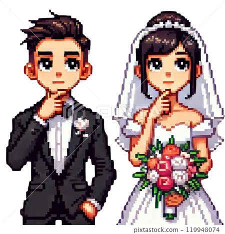 婚禮可愛的像素新娘和新郎插畫 119948074