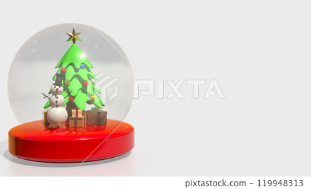 The Snow man in glass ball and gift box for holiday and celebration  concept 3d rendering. 119948313