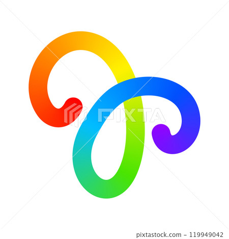 Rainbow colored squiggle. Cool colorful curvy line isolated on white background. Organic doodle figure with multicolored gradient effect. Vector illustration 119949042