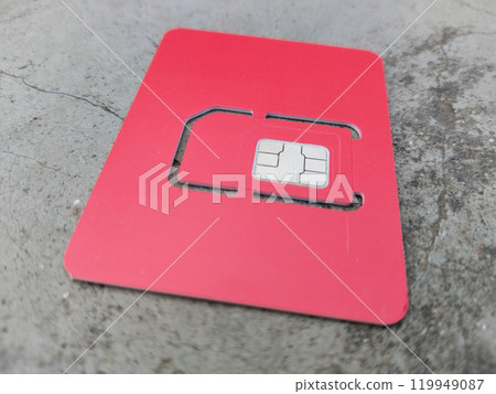 inserted SIM card and red SIM card with frames of various sizes. 119949087