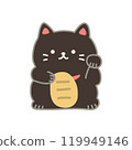 一隻可愛的黑色招財貓的插圖 119949146