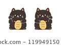 一組可愛的黑色招財貓 119949150