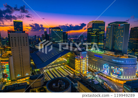 JR Osaka Station and skyscrapers during magic hour 119949289
