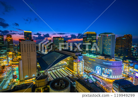 Night view of JR Osaka Station and skyscrapers 119949299