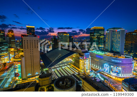 Night view of JR Osaka Station and skyscrapers 119949300