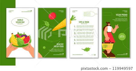 Flat Cartoon Style Illustration for World Vegan Day Social Media Stories Flat Cartoon Style Illustration for World Vegan Day Social Media Stories 119949597