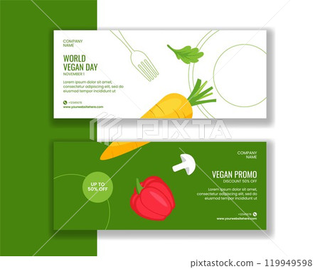 World Vegan Day Celebration Horizontal Banner Flat Cartoon Background World Vegan Day Celebration Horizontal Banner Flat Cartoon Background 119949598