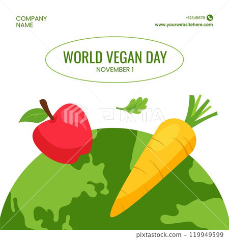 World Vegan Day Social Media Background with Hand-Drawn Template World Vegan Day Social Media Background with Hand-Drawn Template 119949599