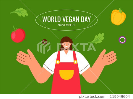 World Vegan Day Social Media Background with Hand-Drawn Template World Vegan Day Social Media Background with Hand-Drawn Template 119949604