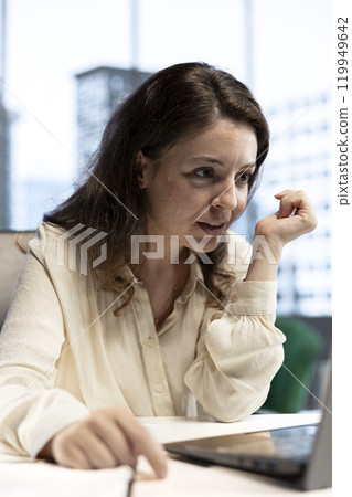 Focused driven leader working on increasing her business profit, strategic thinking and decision making for company growth. Powerful ambitious CEO with full management and authority. Focused driven leader working on increasing her business profit, strategic thinking and decision making for company growth. Powerful ambitious CEO with full management and authority. 119949642