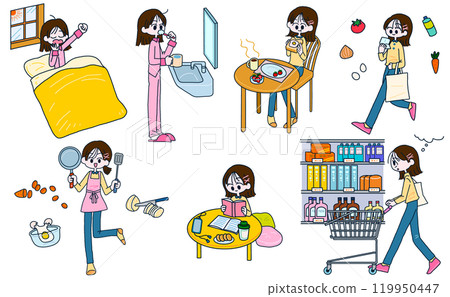 Girl's dressing and daily life illustration set 119950447