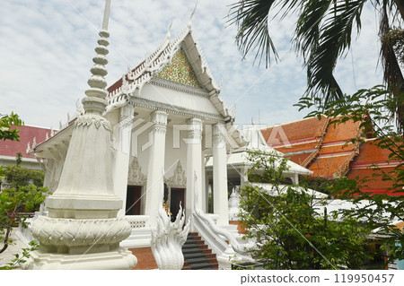 Top view of Wat Naga Prok Temple is an old temple that is assumed to have been built since the late Ayutthaya period in the year 1748. It is a temple with beautiful architecture. Top view of Wat Naga Prok Temple is an old temple that is assumed to have been built since the late Ayutthaya period in the year 1748. It is a temple with beautiful architecture. 119950457