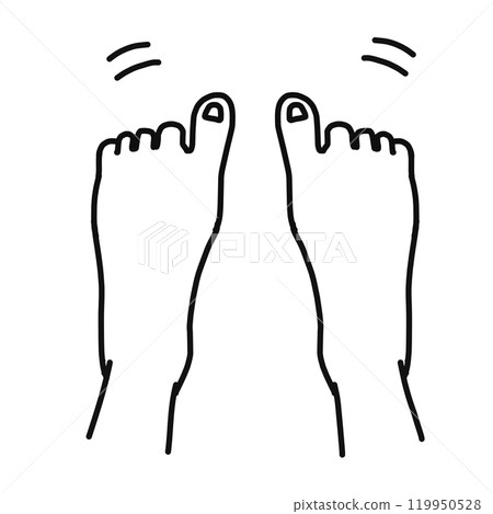 Hand-drawn line drawing illustration of a person doing leg exercises using rock-paper-scissors and scissors 119950528