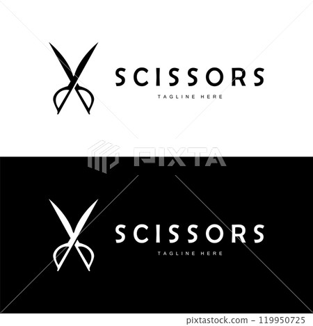 Barber tool scissors logo cutting tool vector, scissors simple background icon symbol design 119950725