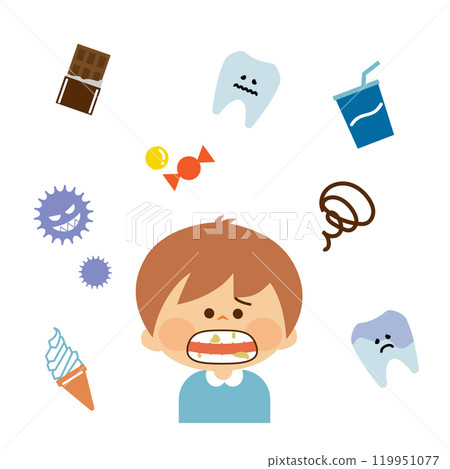 Tooth decay: Children who don't brush their teeth - Cute illustration material Tooth decay: Children who don't brush their teeth - Cute illustration material 119951077