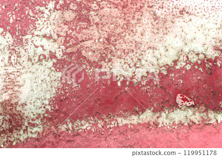 Texture or background of the metal wall is painted red with rust. and has corrosion, damage, chipping and peeling. 119951178