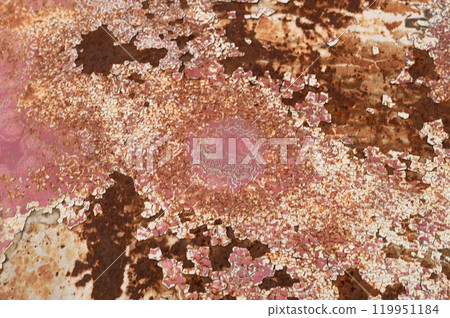 Texture or background of the metal wall is painted red with rust. and has corrosion, damage, chipping and peeling. Texture or background of the metal wall is painted red with rust. and has corrosion, damage, chipping and peeling. 119951184