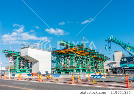 Work platform installation work Temporary pier Temporary platform Rough terrain crane Work platform installation work Temporary pier Temporary platform Rough terrain crane 119951525