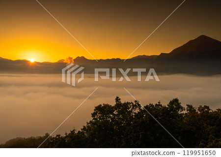 The morning sun and sea of clouds spread across the Chichibu Basin 119951650