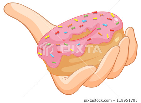 Hand Holding a Pink Frosted Donut 119951793