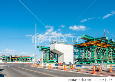 Work platform installation work Temporary pier Temporary platform 119951976