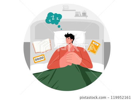 Sleep Vector Illustration of a Happy Young Person Soundly Sleeping and Enjoying Sweet Dreams in a Healthcare Flat Style Cartoon Background Sleep Vector Illustration of a Happy Young Person Soundly Sleeping and Enjoying Sweet Dreams in a Healthcare Flat Style Cartoon Background 119952161