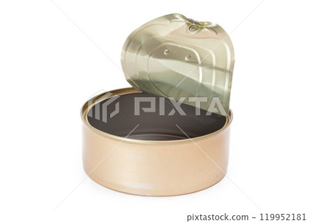 Opened Empty Tin Can Isolated on White Background Opened Empty Tin Can Isolated on White Background 119952181
