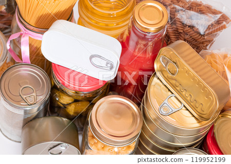 Food Reserves: Canned Food, Spaghetti, Pate, Tuna, Tomato Juice, Pasta, Fish and Grocery Food Reserves: Canned Food, Spaghetti, Pate, Tuna, Tomato Juice, Pasta, Fish and Grocery 119952199