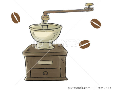 Coffee mill and coffee beans illustration Coffee mill and coffee beans illustration 119952443