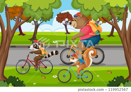 Animals Enjoying a Bicycle Ride Together Animals Enjoying a Bicycle Ride Together 119952567