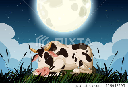 Cow Resting Under the Full Moon 119952595