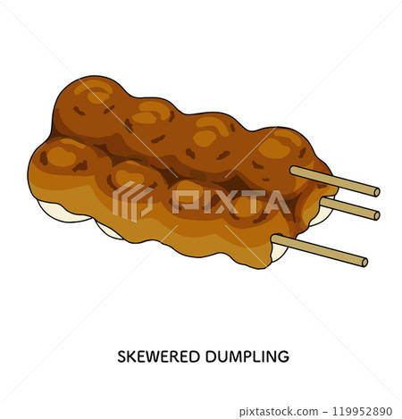 Japanese sweets_Mitarashi dango line drawing Hand-drawn illustration 119952890