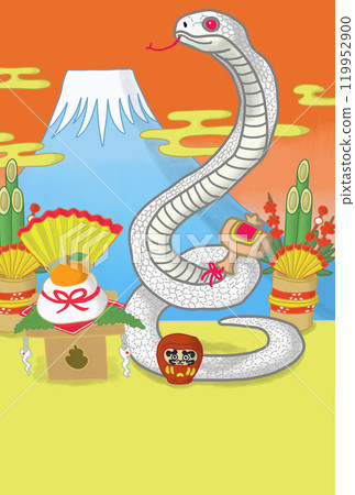 New Year's card of Mount Fuji and a white snake New Year's card of Mount Fuji and a white snake 119952900
