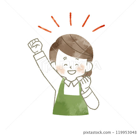 一個穿著圍裙的女人很高興 — 水彩 119953048